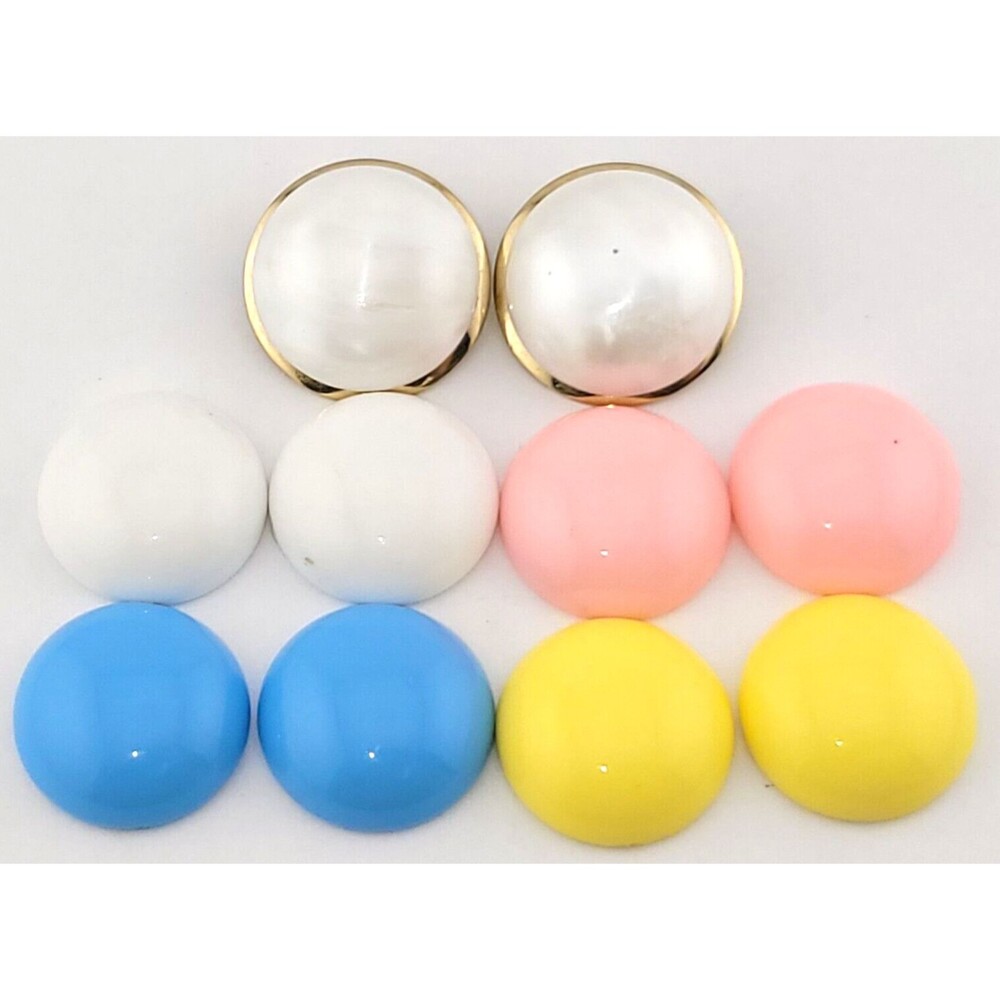 Vintage Glamour Coro Lucite Button Clip Earrings Snap on 5 Color Set Gold Tone